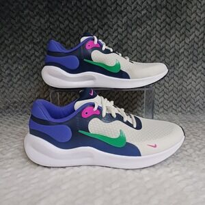 Nike Revolution 7 GS Running Shoes Midnight Navy Stadium Green Sz 6Y Women's 7.5